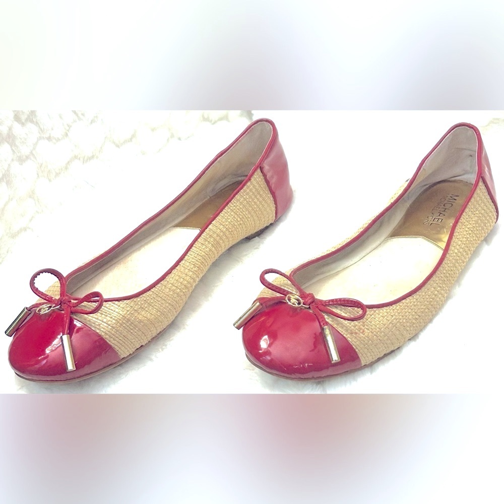 Vintage Michael Kors Red and Tan patent leather woven Flats women’s size 7.5M